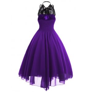 Purple M Cross Back Lace Panel Gothic Corset Dress | RoseGal.com