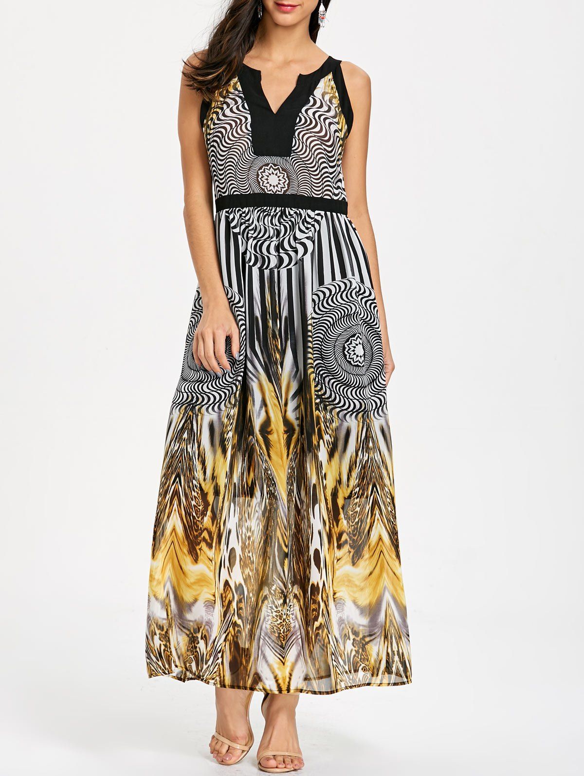 

Round Leopard Print Sleeveless Maxi Dress, Black