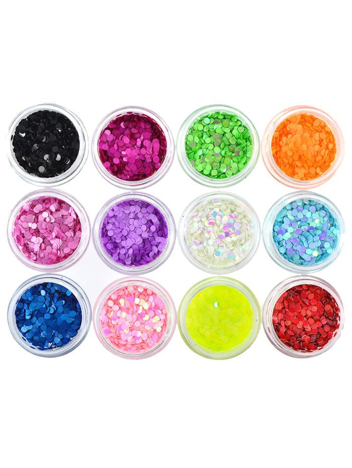 

12 Pcs Round Shape Glitter Acrylic Nail DIY Sequins Powder, Multi