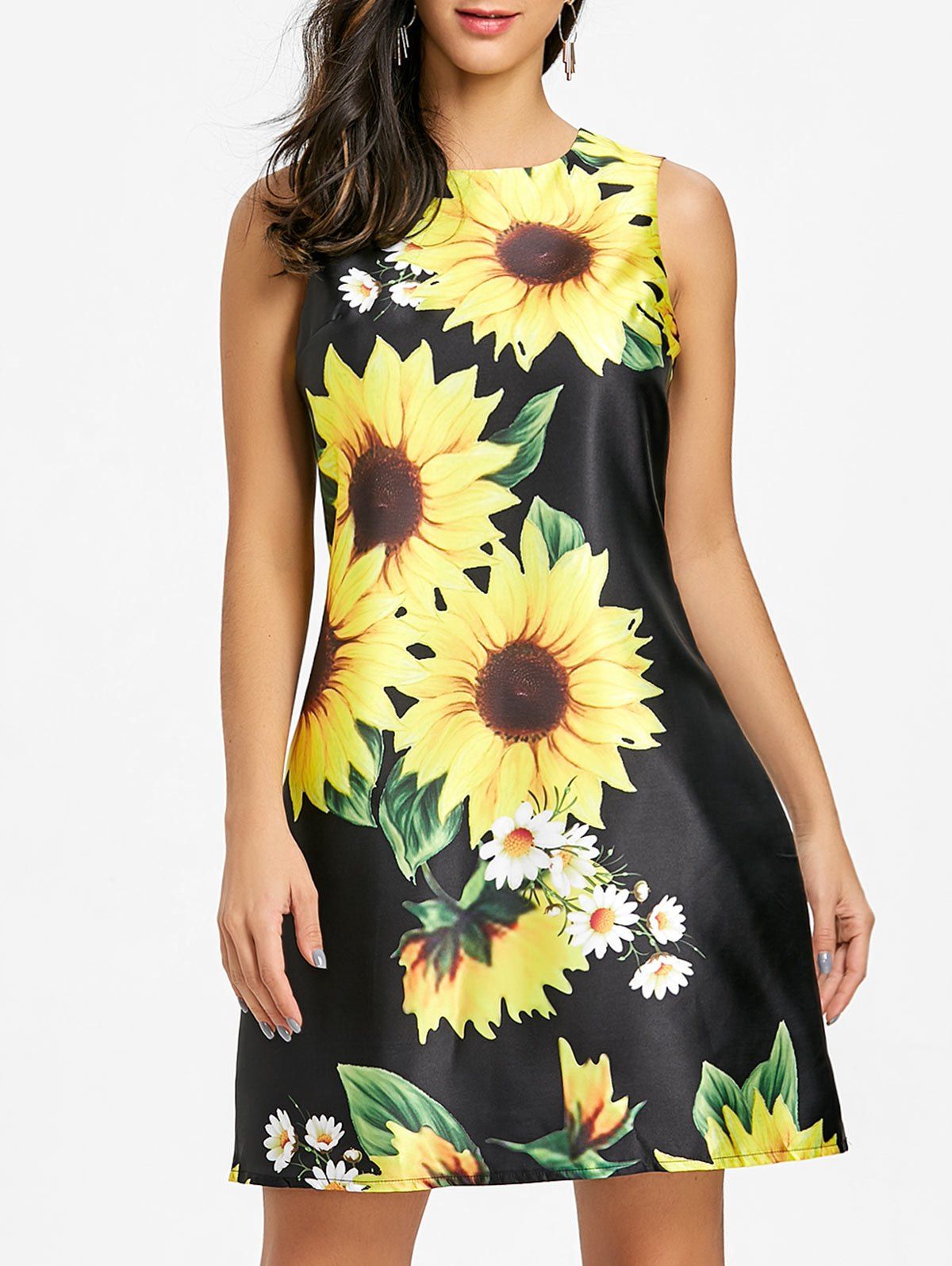

Sunflower Printed Mini Trapeze Dress, Black