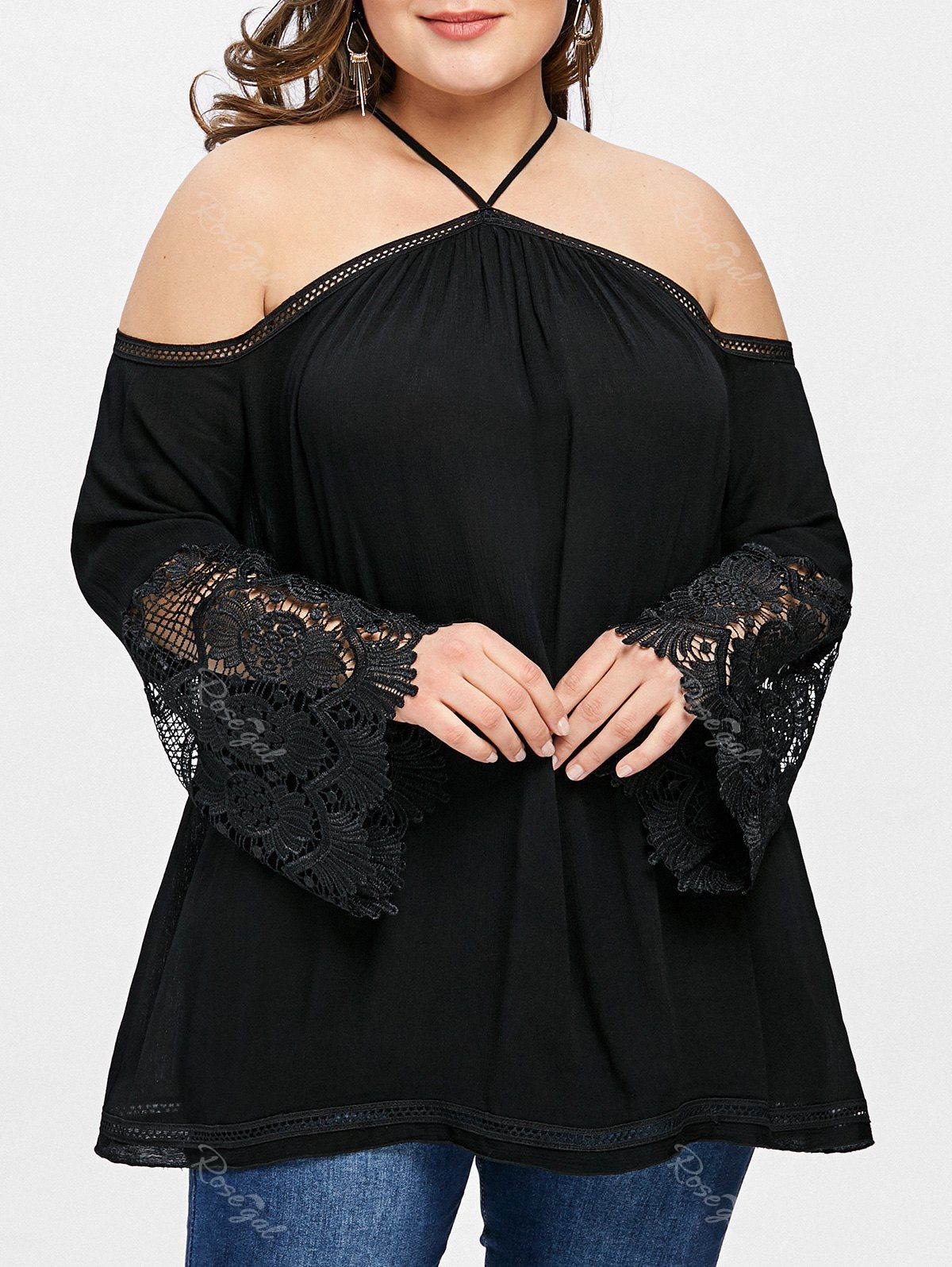 

Plus Size Long Sleeve Swing Tunic Top, Black