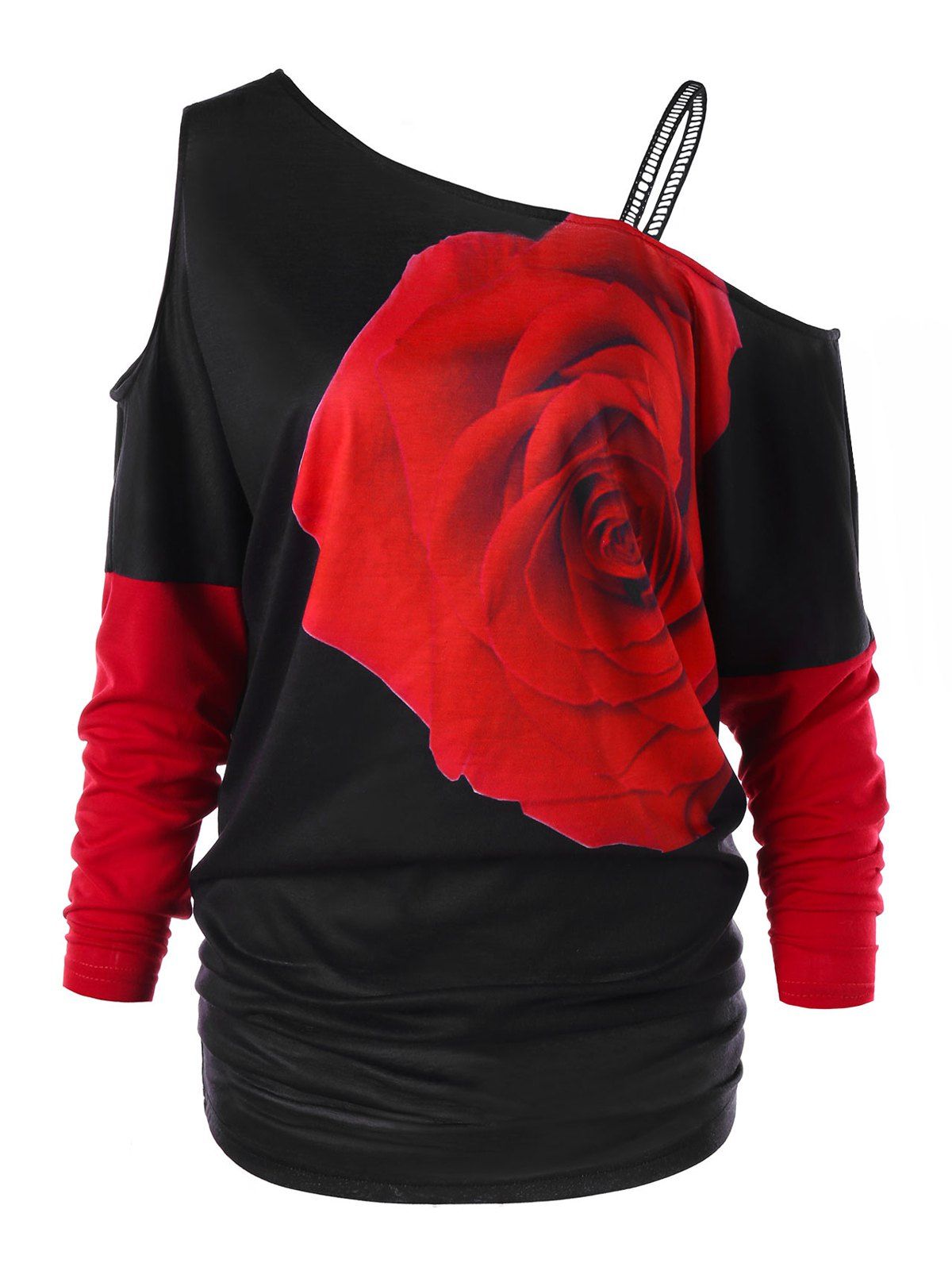 

Rose Print Skew Neck Tunic Valentine T-shirt, Black