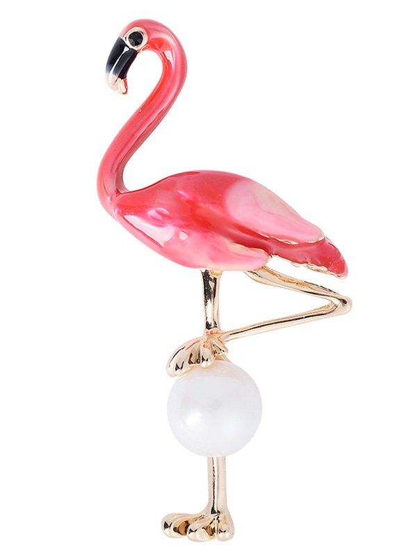 [25 OFF] Faux Pearl Flamingo Brooch Pins Rosegal