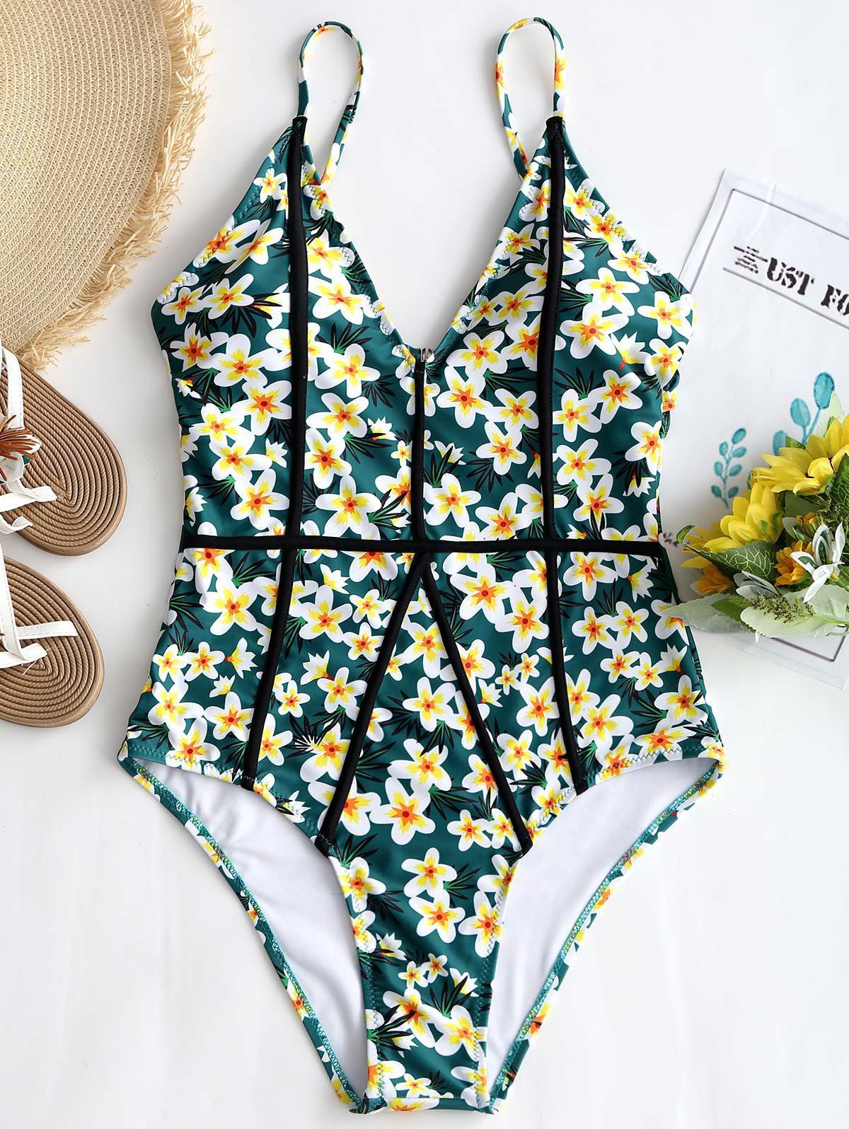 

Floral One Piece Low Back Swimsuit, Colormix