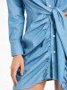 Ruched Front Tie Mini Chambray Dress -  