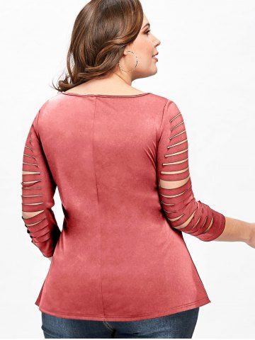 

Plus Size Ladder Ripped T-shirt, Watermelon red