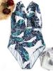 Palm Leaf Plus Size Crossed Swimsuit -  