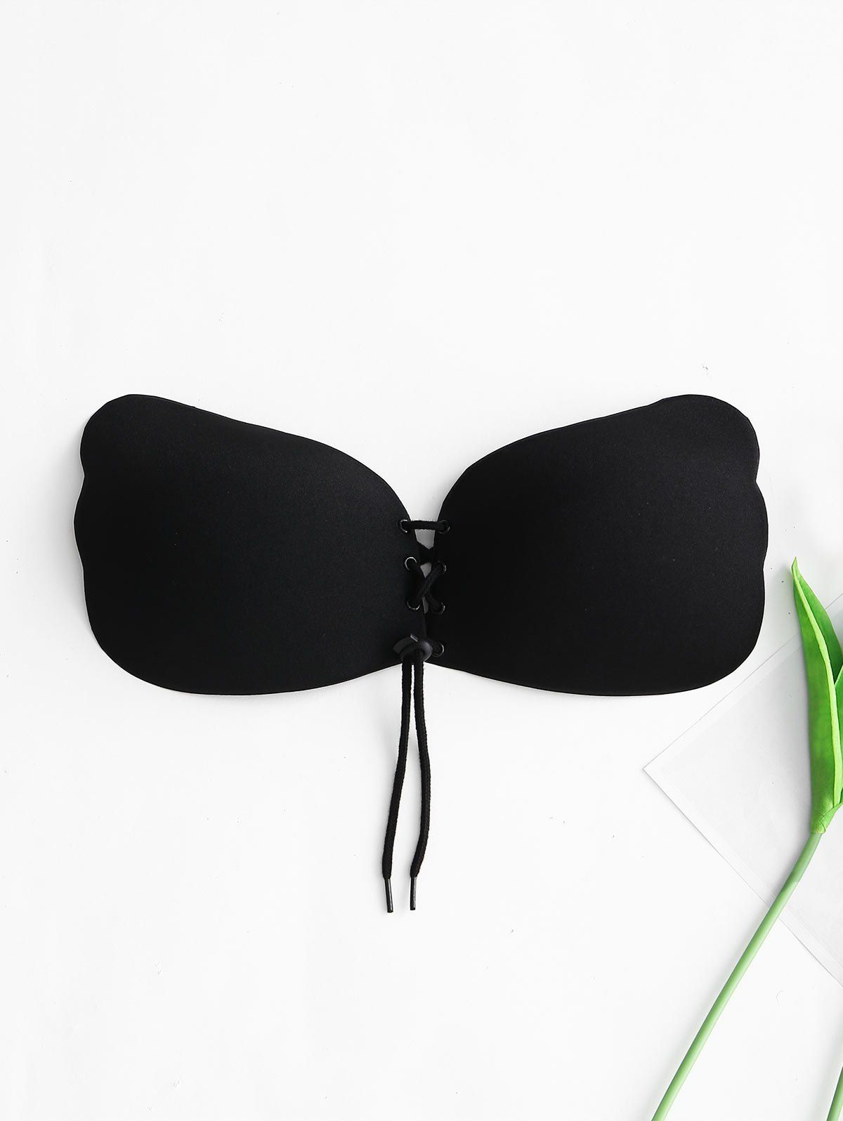 

Scalloped Lace-Up Backless Adjustable Adhesive Bra, Black
