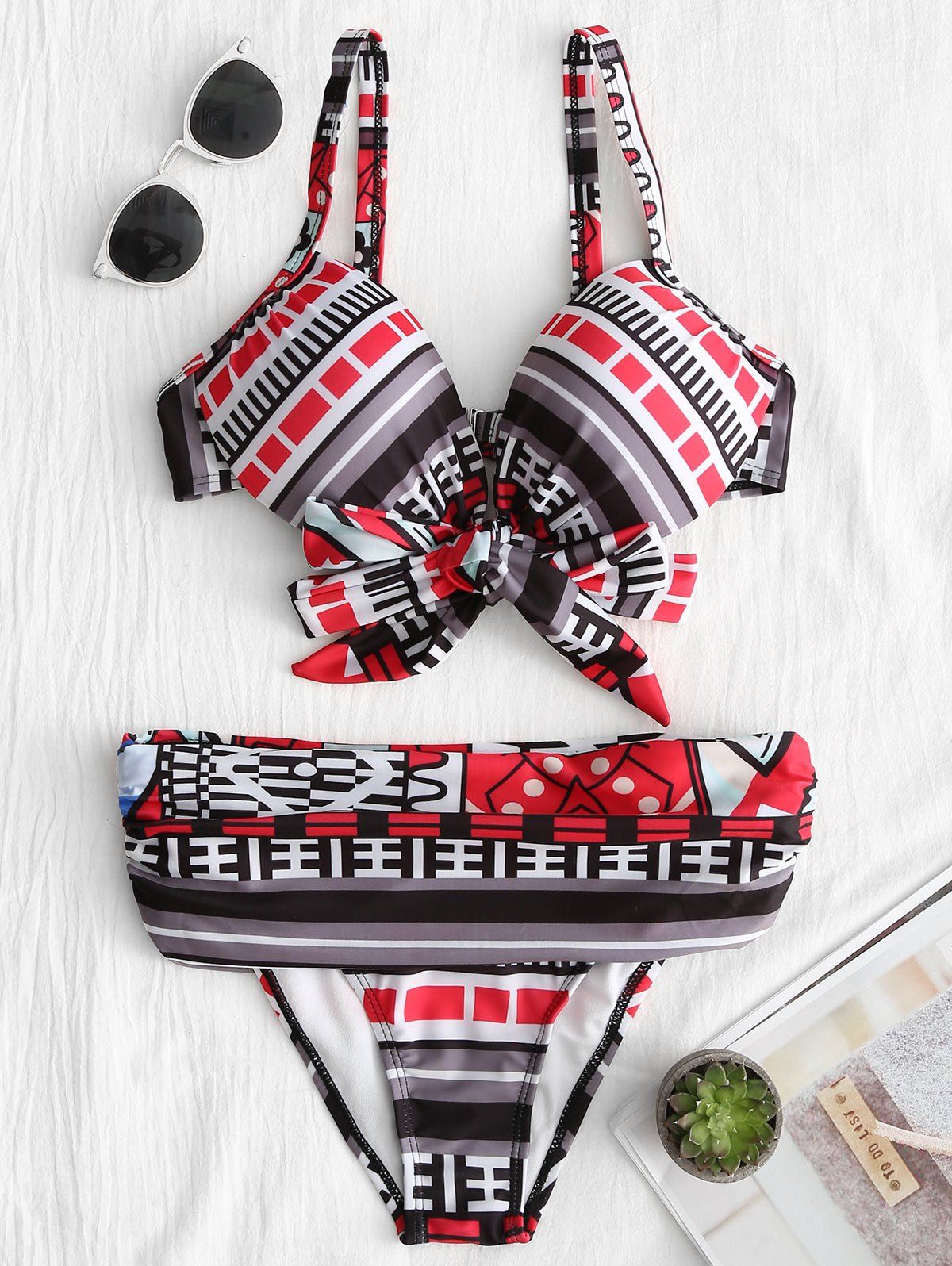 

Foldover Printed Bikini Set, Colormix