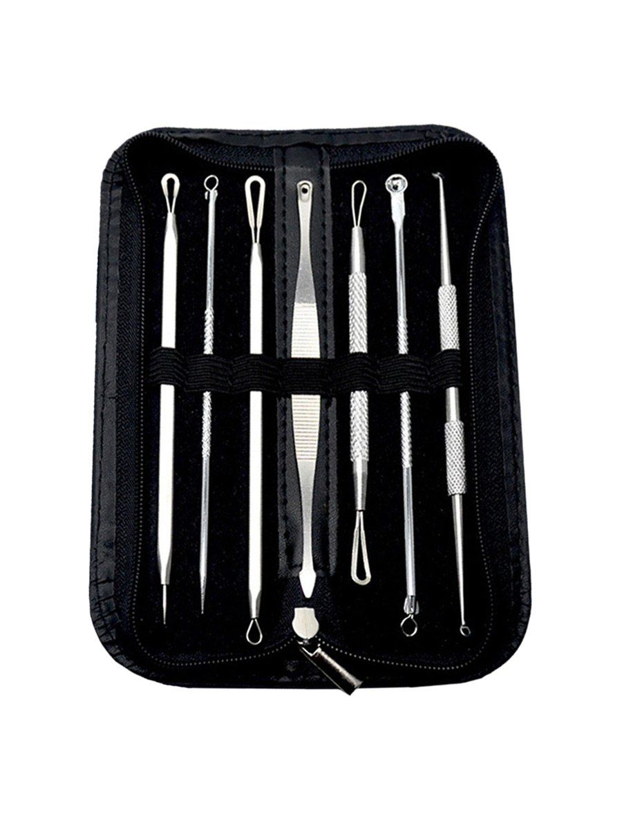 

Professional 7Pcs Stainless Steel Blackhead Whitehead Acne Remover Kit, Black