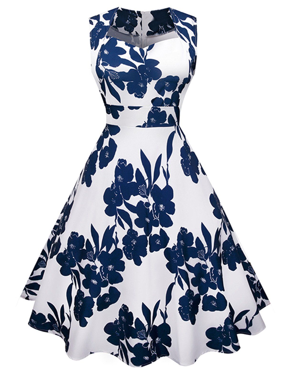 

Floral Print Sweetheart Neckline Sleeveless Flared Dress, Colormix