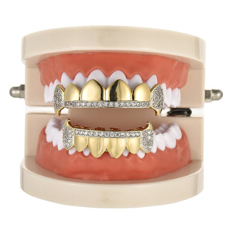 [45 OFF] Rhinestone Top Bottom Hip Hop Teeth Grillz Set Rosegal
