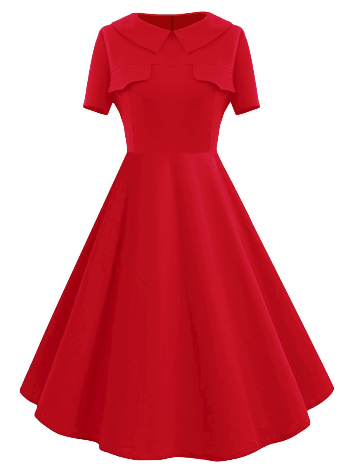 

Vintage Flat Collar Skater Fit and Flare Dress, Red