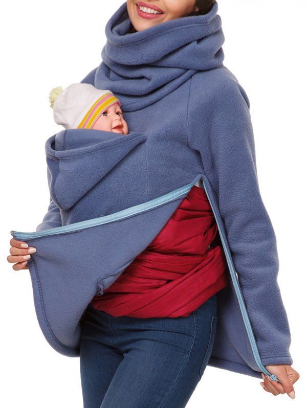 

Cowl Neck Baby Holder Sweatshirt, Blue