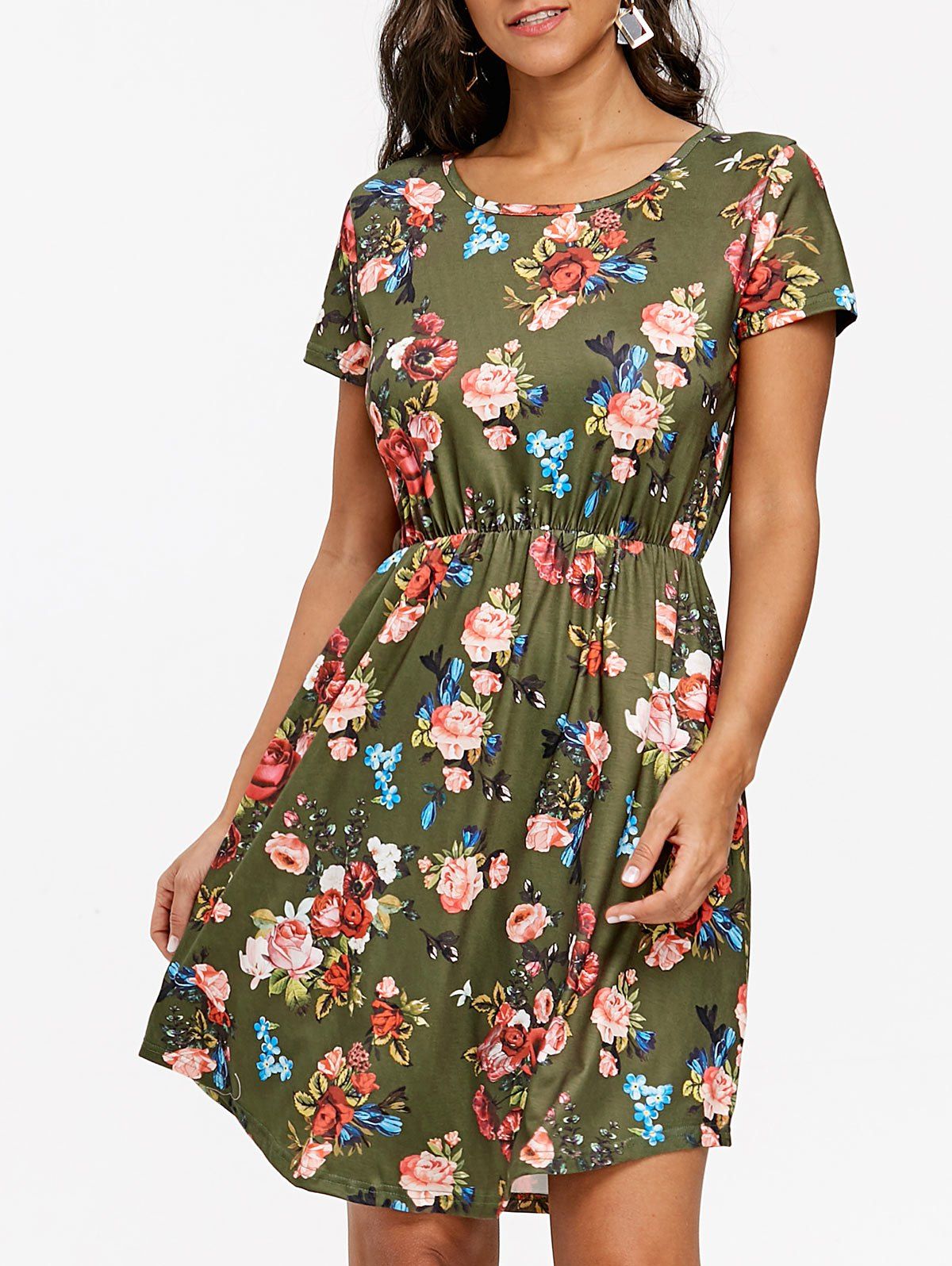[29% OFF] Flower Print Knee Length Tunic Dress | Rosegal