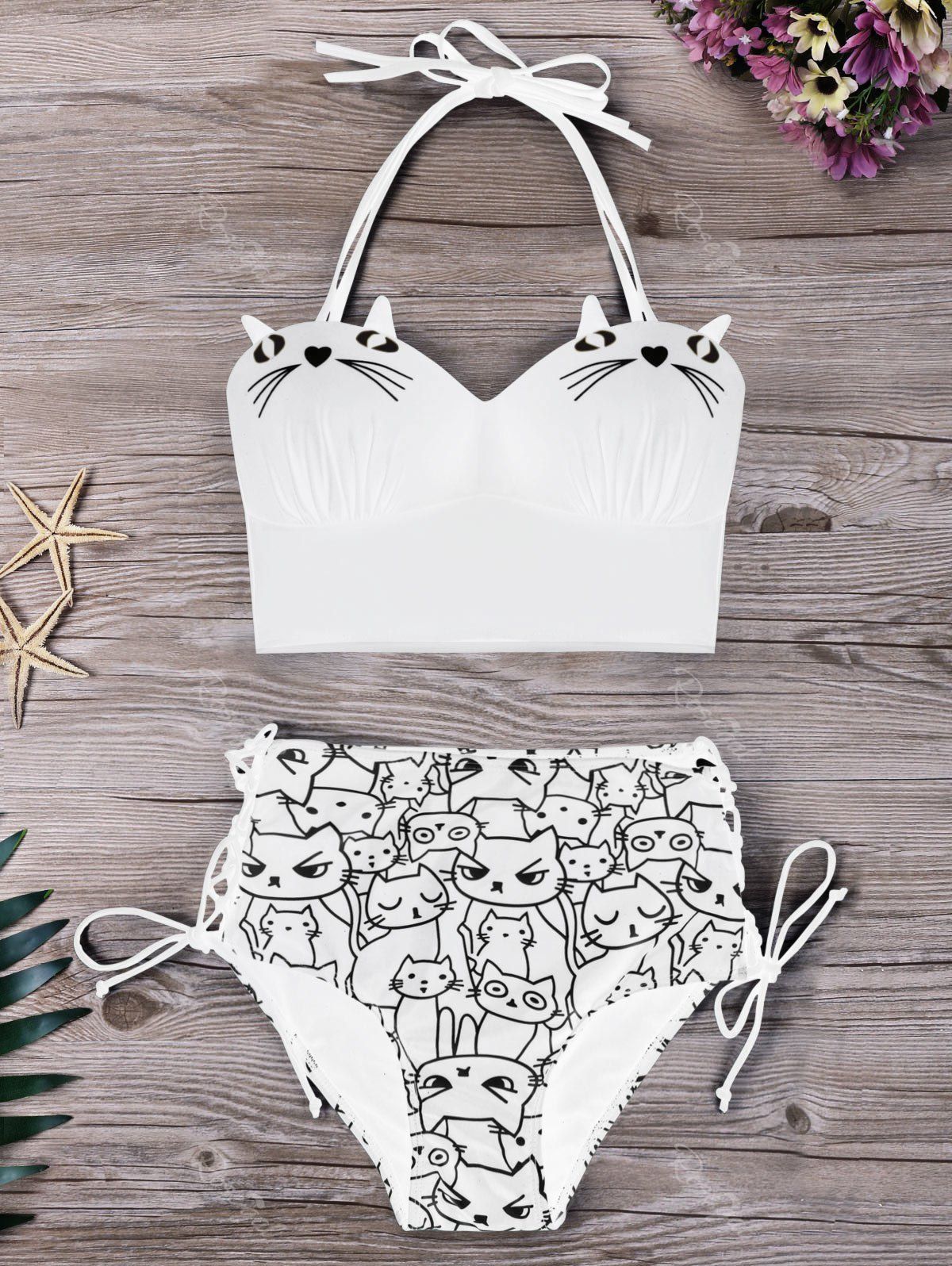 

Plus Size Cat Cartoon Bikini Set, White