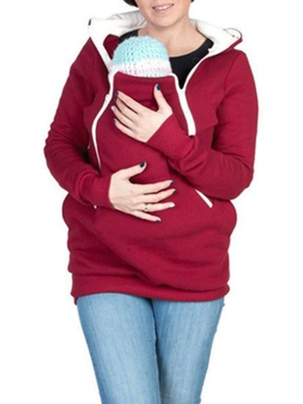 

Zipped Pregnancy Hoodie with Baby Pouch, Red
