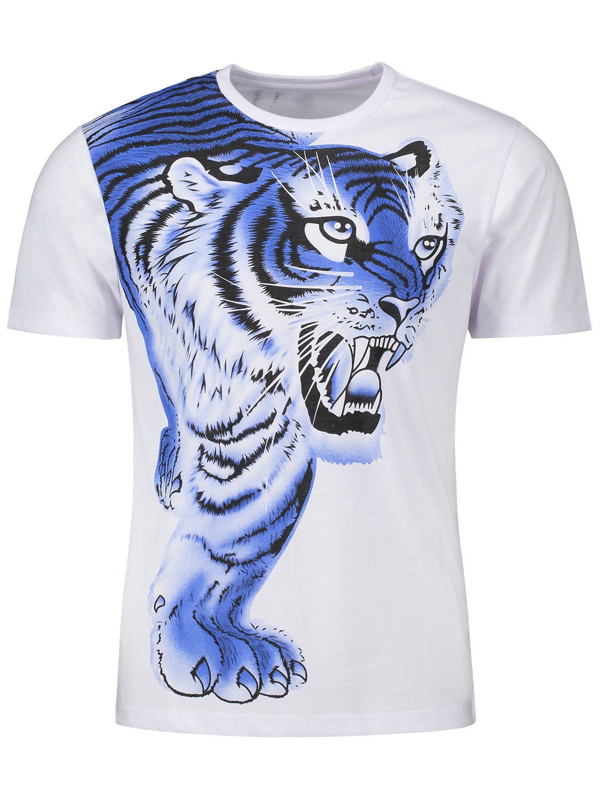 

Crew Neck Tiger Print T-shirt, White