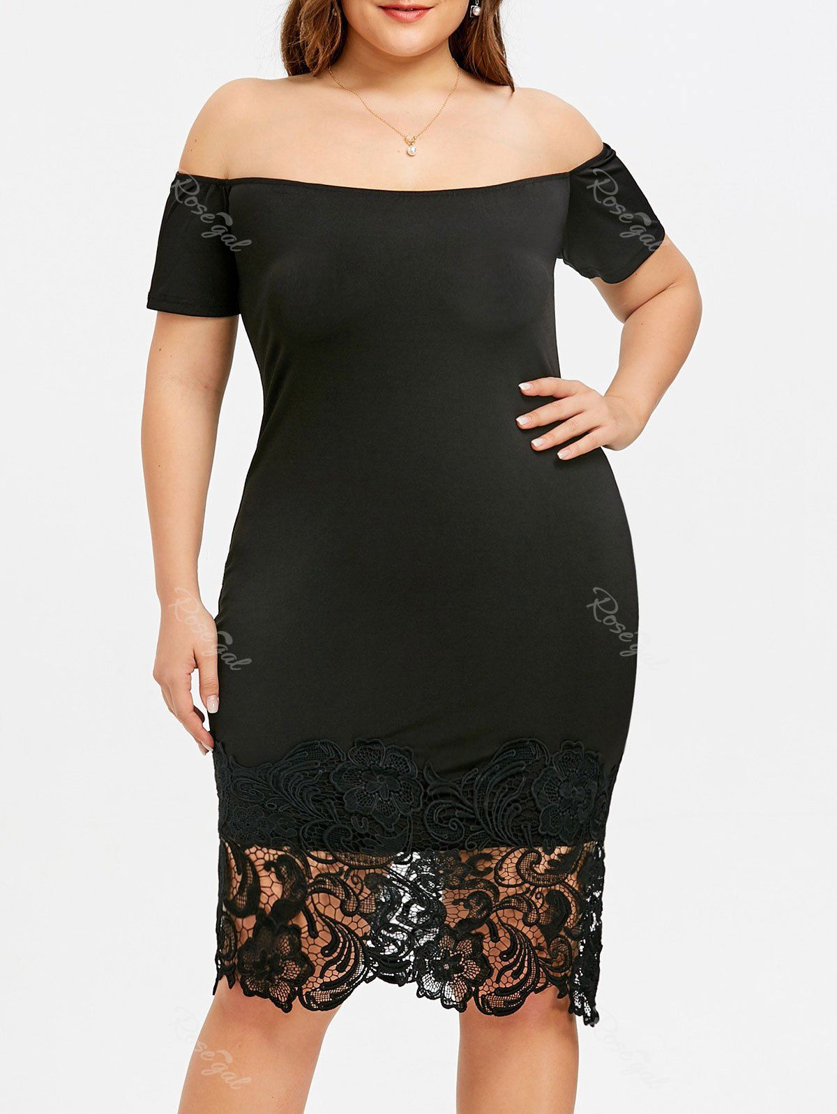 [39 Off] Plus Size Open Shoulder Lace Trimmed Dress Rosegal