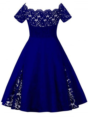 

Lace Panel Off The Shoulder Plus Size Dress, Blue