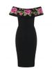 Flower Embroidered Off The Shoulder Bodycon Dress -  