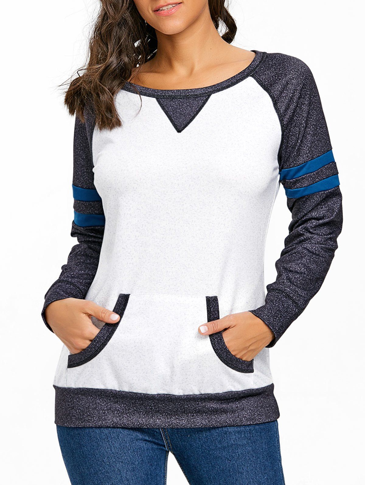 

Heathered Kangaroo Pocket Raglan Sleeve Top, Black