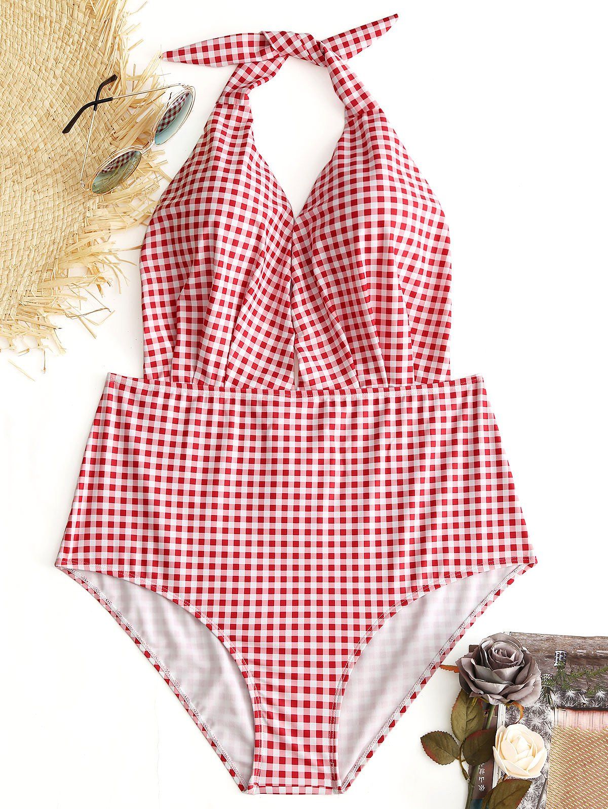 

Plaid Halter Plus Size Swimwear, Checked