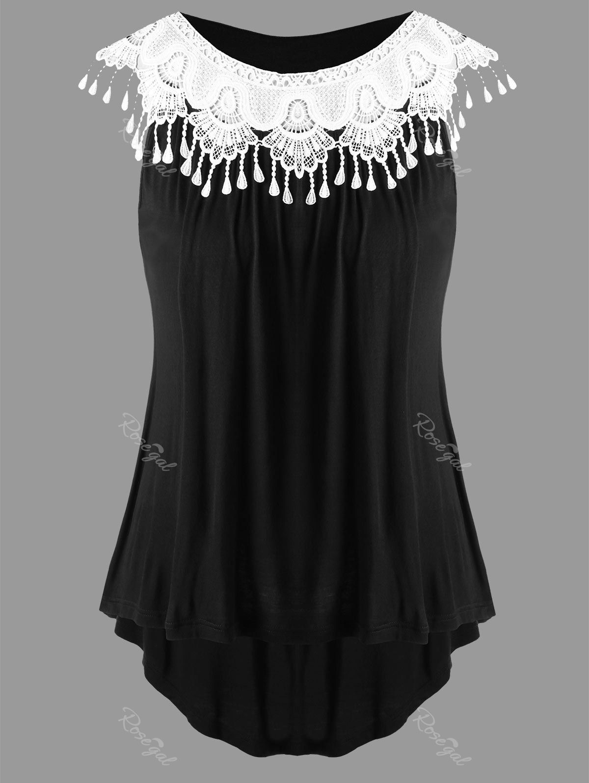 

Plus Size Crochet Panel High Low Top, Black