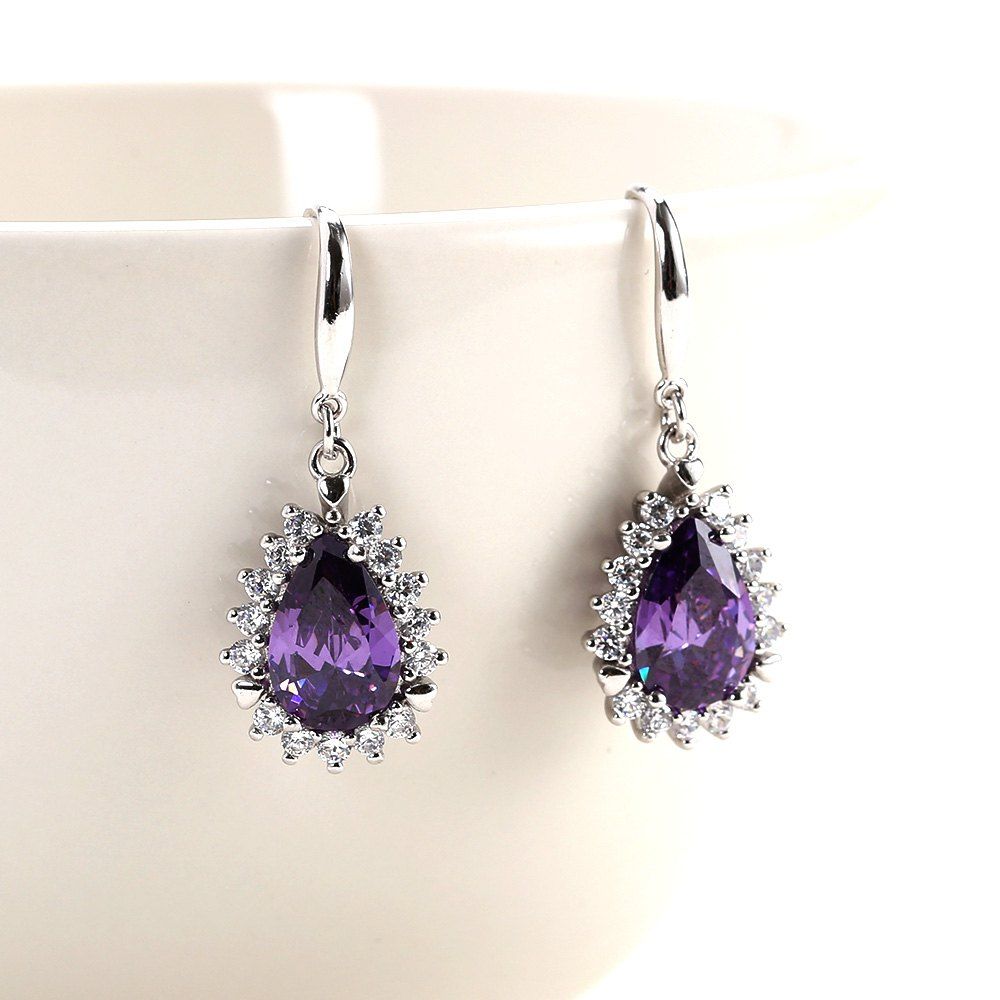 

Party Jewelry Cubic Zirconia Water Drop Earrings, Purple