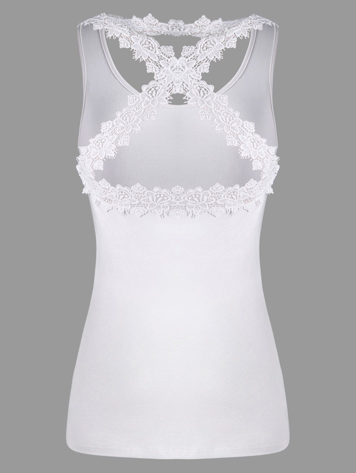 

Lace Panel Criss Cross Tank Top, White