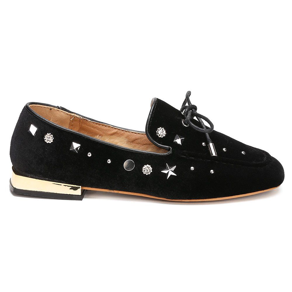 

Lace Up Front Studs Square Toe Flats, Black