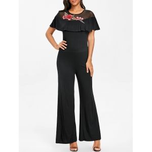 

Embroidered Ruffle Palazzo Jumpsuit, Black