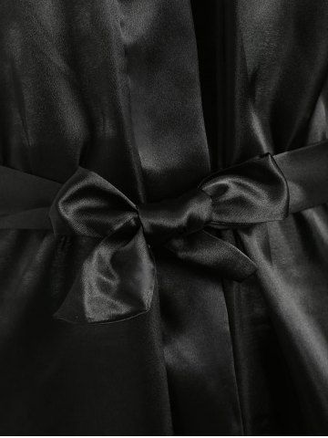 

Lingerie Lace Panel Plus Size Wrap Robe, Black