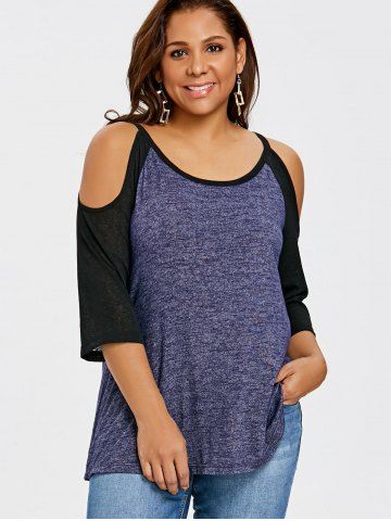 

Plus Size Color Block Cold Shoulder Top, Blue
