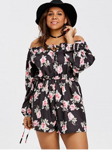 

Floral Off The Shoulder Plus Size Romper, Black