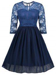 Robe De Noël Femme à Manches Longues - Motifs Festifs (Flocons, Rennes) - Taille Haute Avec Ceinture