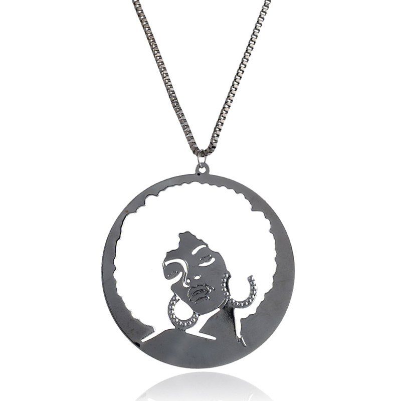 

Hollow Out Woman Figure Design Pendant Necklace, Black