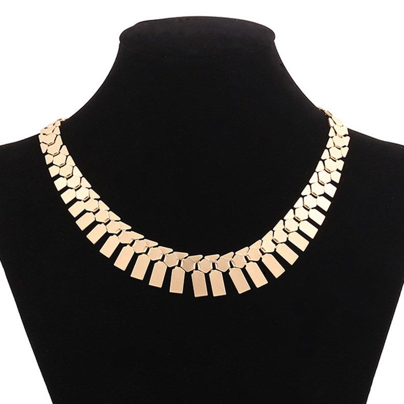 

Geometric Pattern Metal Necklace, Golden