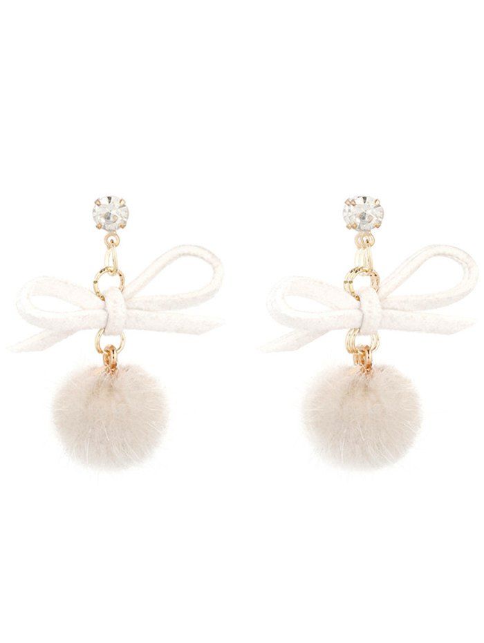 

Fuzzy Ball Embellished Bowknot Drop Earrings, Beige