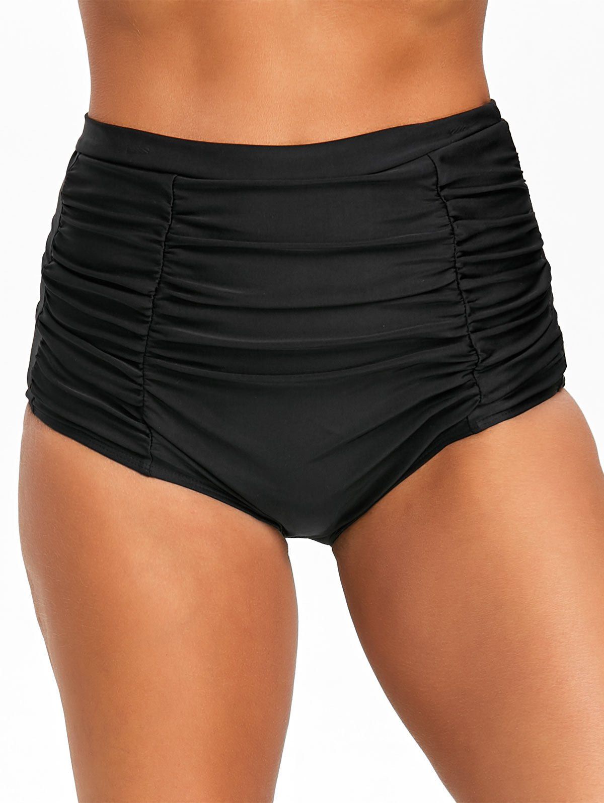 

High Waist Ruched Swim Bottom, Black