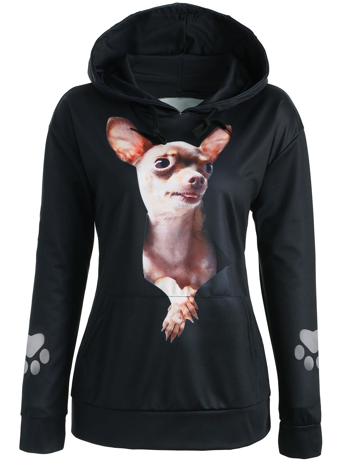 

Drop Shoulder 3D Dog Print Hoodie, Black