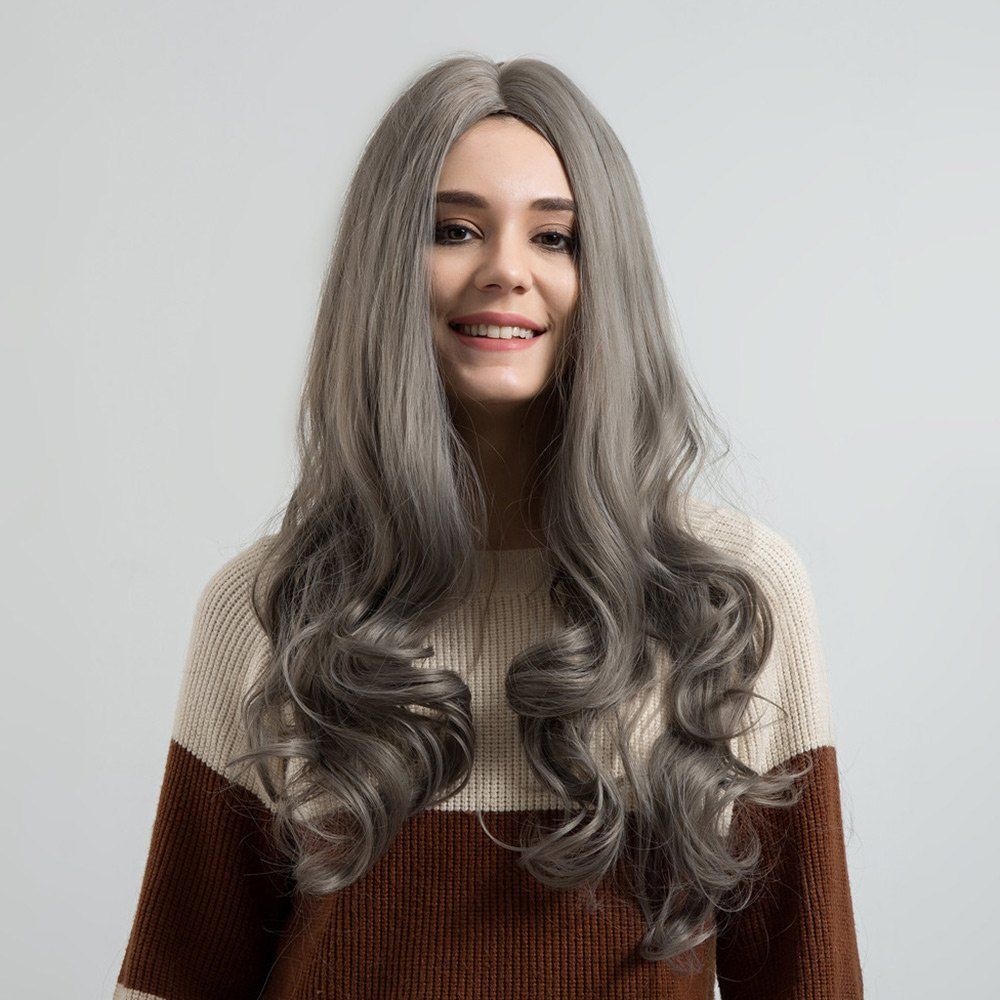 

Long Center Parting Wavy Capless Synthetic Wig, Gray
