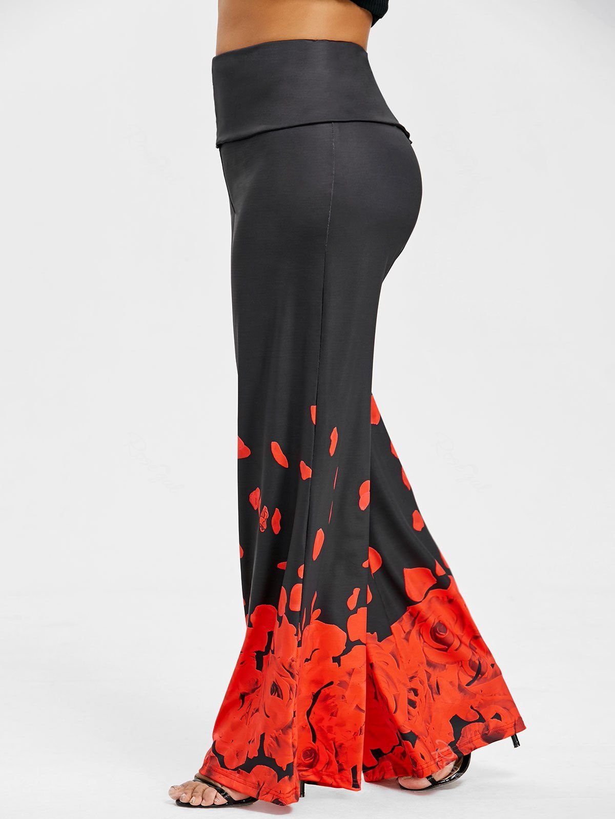

Plus Size Rose Petal Pattern Pants, Black&red