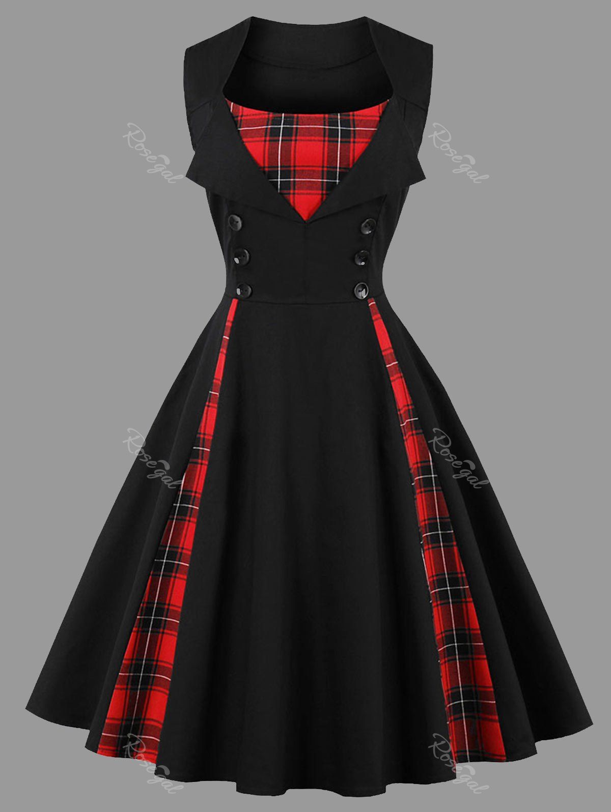 2019 plus size sleeveless plaid insert vintage dress