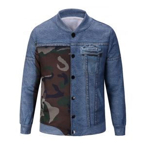 

Button Up Denim and Camouflage Pattern Jacket, Denim blue