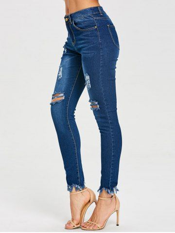 RoseGal Frayed Ninth Skinny Ripped Jeans
