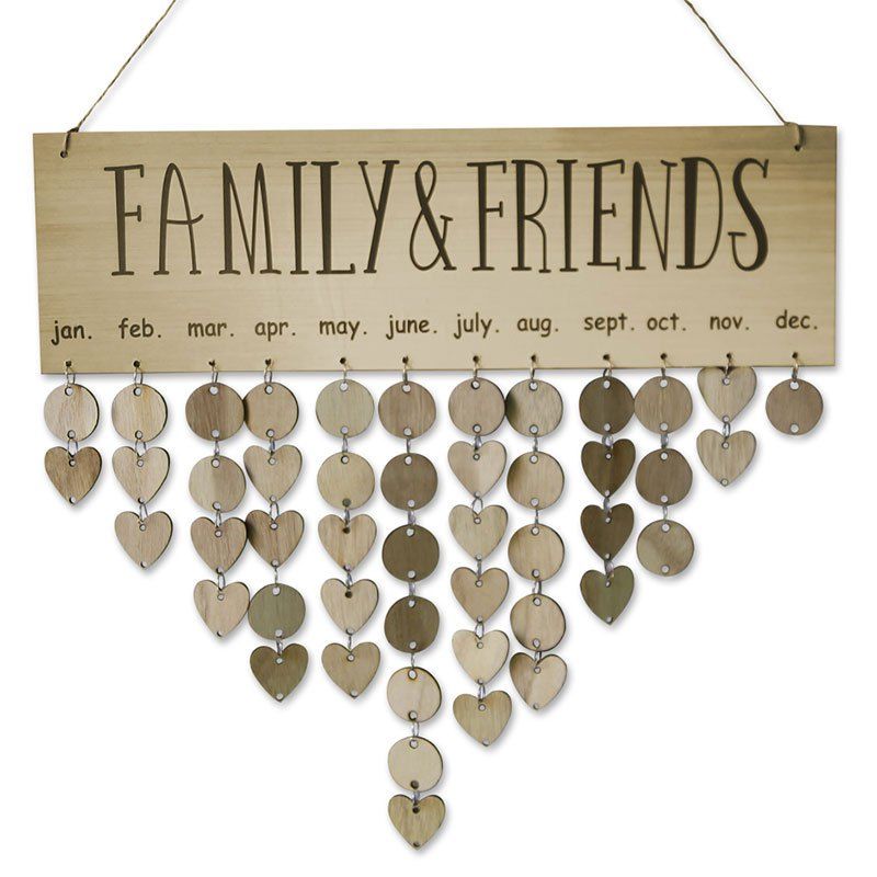 

Family and Friends Birthday Reminder Hanging Decor Wooden DIY Calendar, Golden