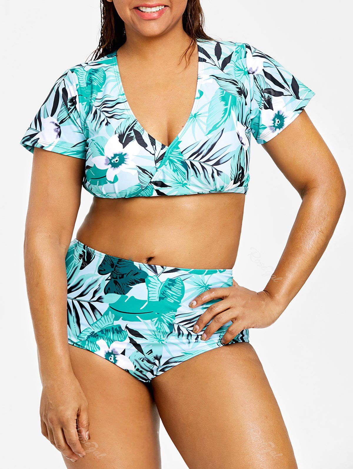 plus size short sleeve swim top