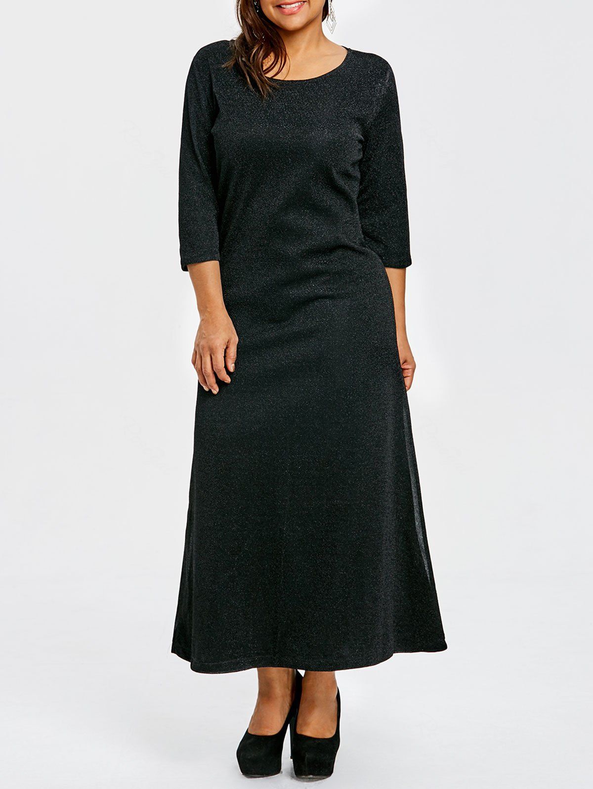 

Plus Size Scoop Neck Glitter Maxi Dress, Black