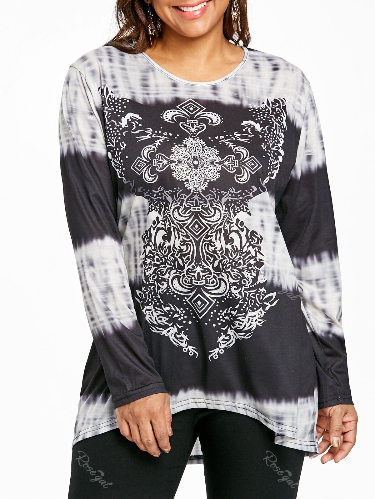 

High Low Ombre Plus Size T-shirt, Black